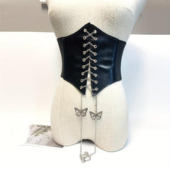 Wide Palace Style Waistband Corset Belt with Bow Chain