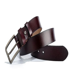 Men's Cowhide Leather Belt with Pin Buckle