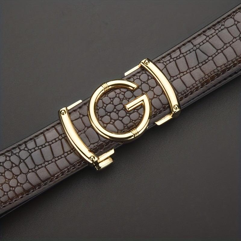 Crocodile Pattern Leather Belt Cowhide Belt Sliding Buckle
