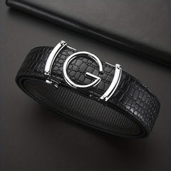 Crocodile Pattern Leather Belt Cowhide Belt Sliding Buckle