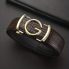 Crocodile Pattern Leather Belt Cowhide Belt Sliding Buckle