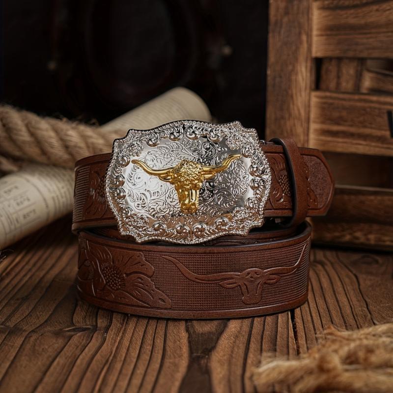 Vintage Pattern Buckle PU Leather Belt For Men