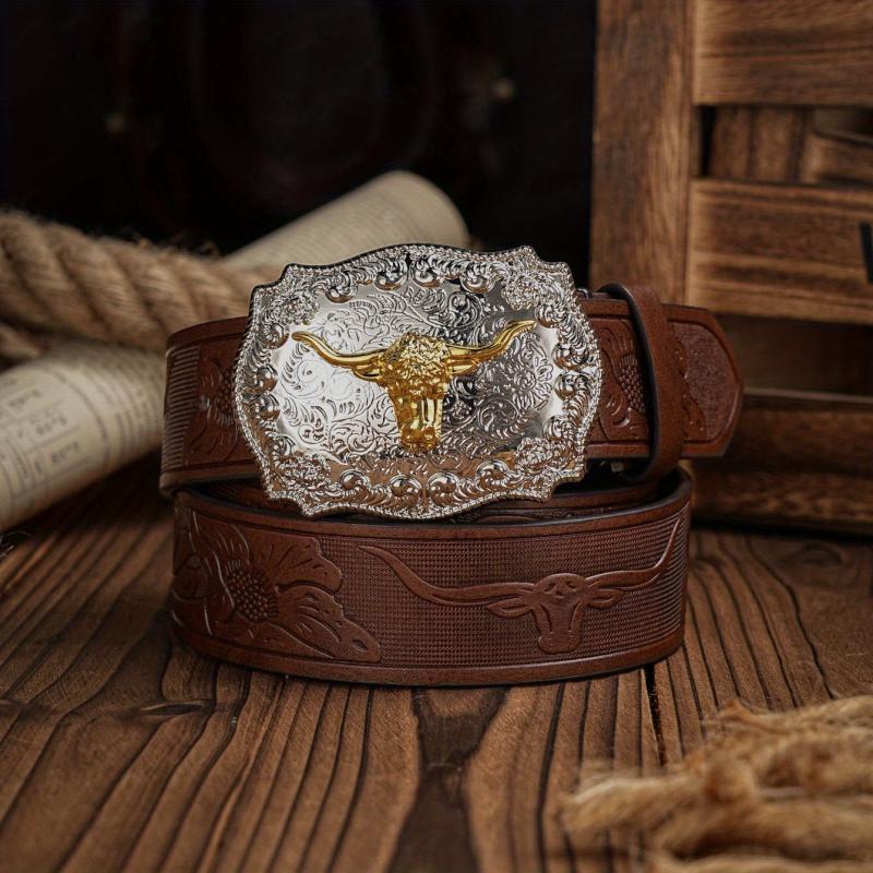 Vintage Pattern Buckle PU Leather Belt For Men