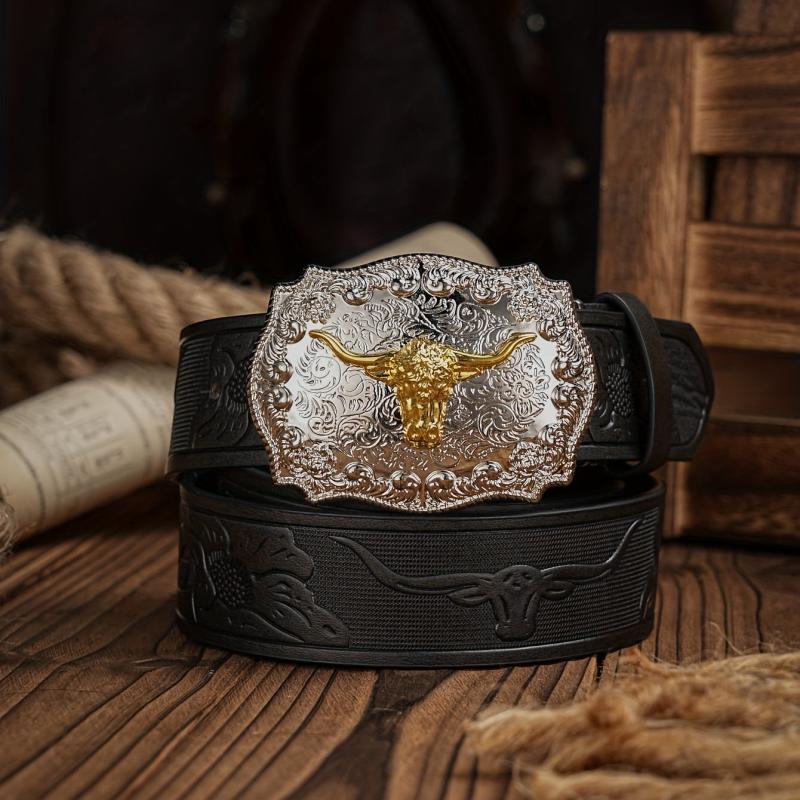 Vintage Pattern Buckle PU Leather Belt For Men