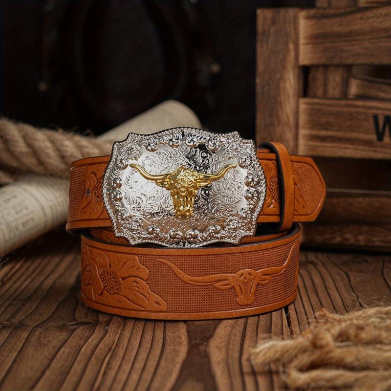 Vintage Pattern Buckle PU Leather Belt For Men