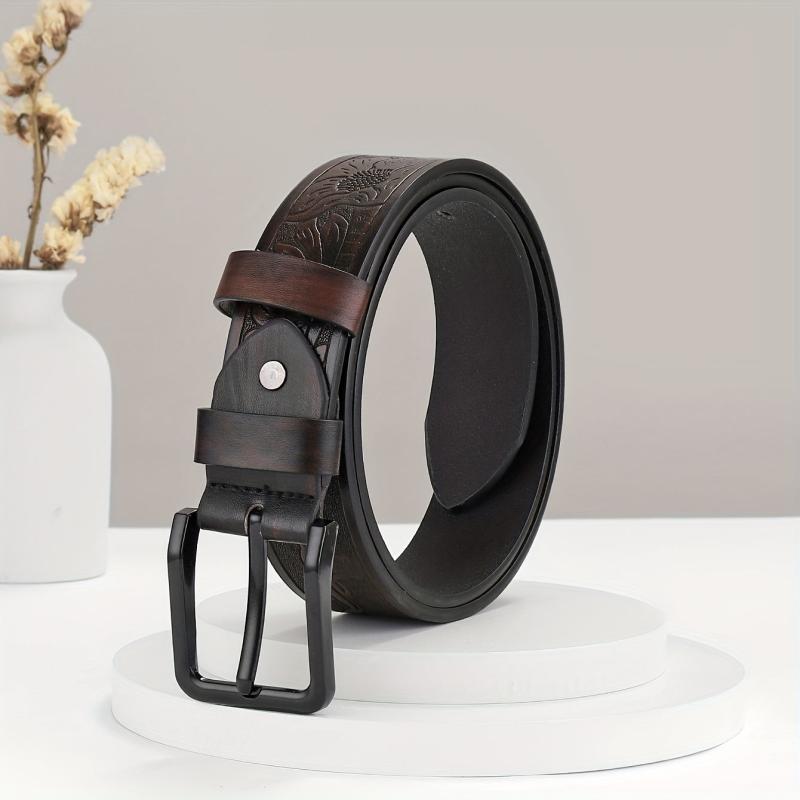 Embossed Leather Belt Casual Waistband For Men