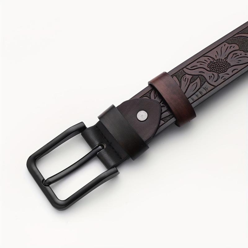 Embossed Leather Belt Casual Waistband For Men