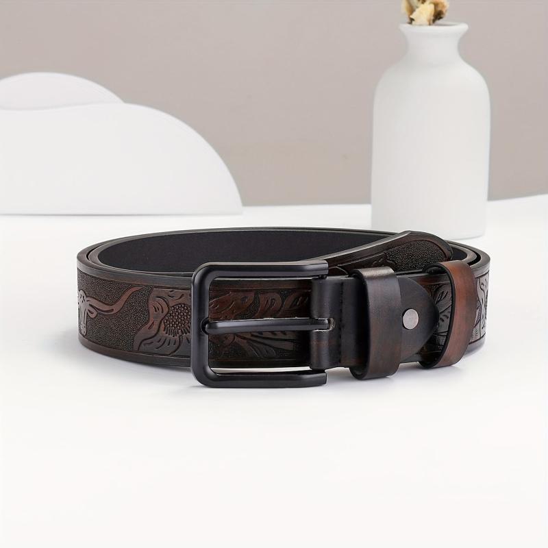 Embossed Leather Belt Casual Waistband For Men
