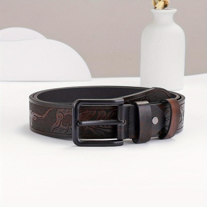 Embossed Leather Belt Casual Waistband For Men