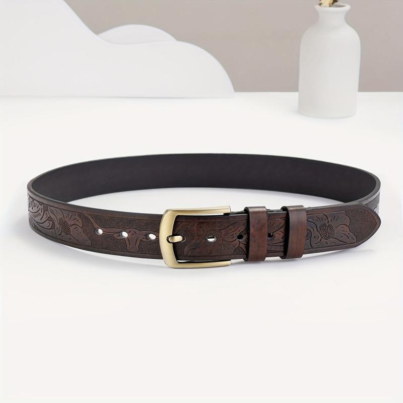 Embossed Leather Belt Vintage Casual Belt For Men