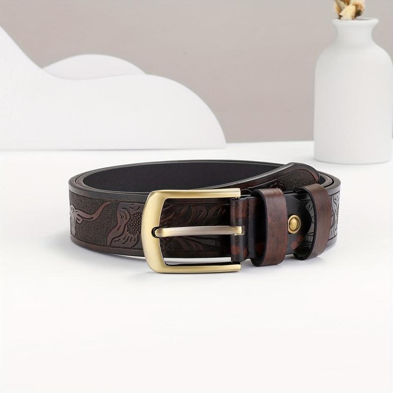 Embossed Leather Belt Vintage Casual Belt For Men