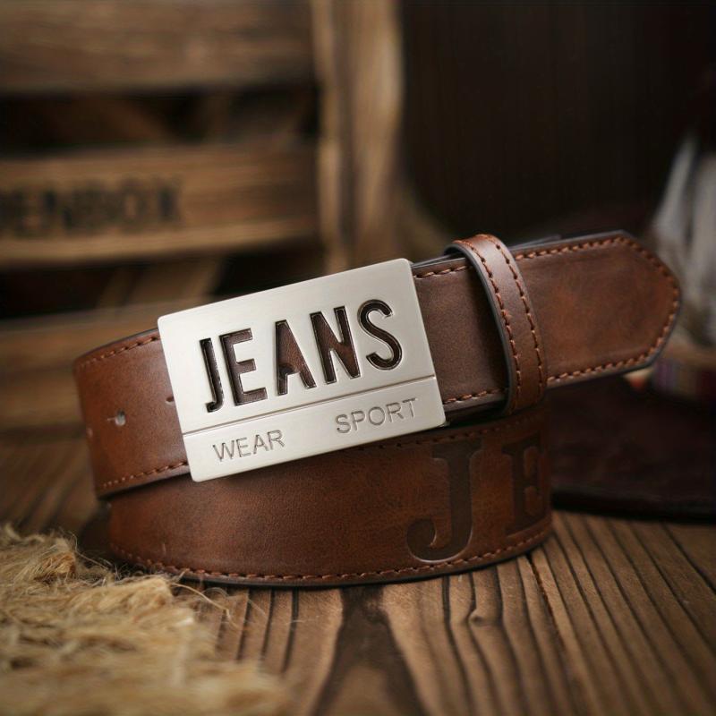 Vintage Letter Shape Pattern Buckle PU Leather Belt for Men