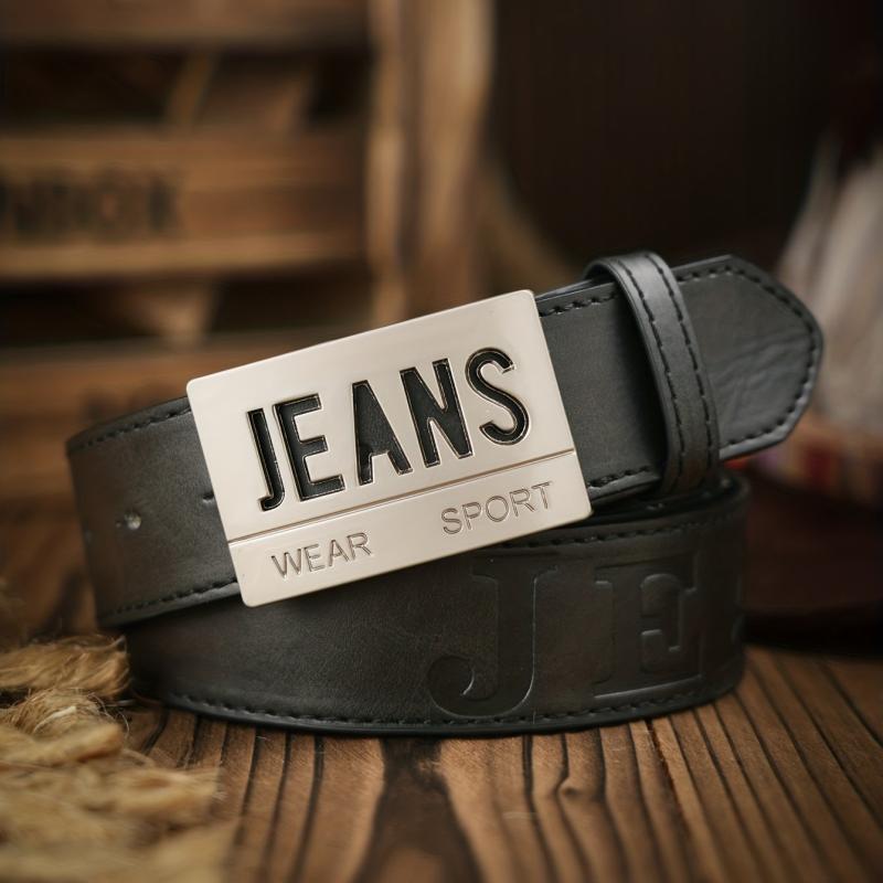 Vintage Letter Shape Pattern Buckle PU Leather Belt for Men