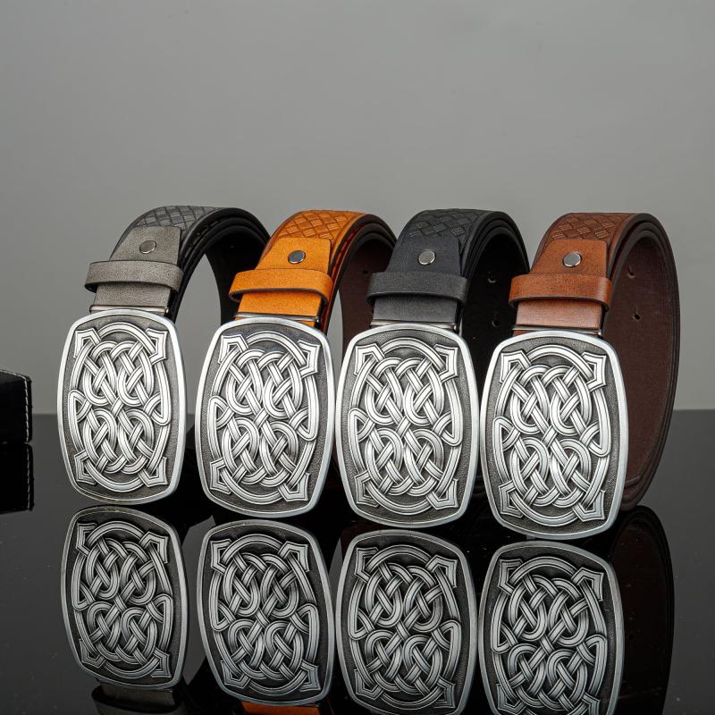 Men's Retro Pattern Buckle Belt PU Leather Decorative Accessories