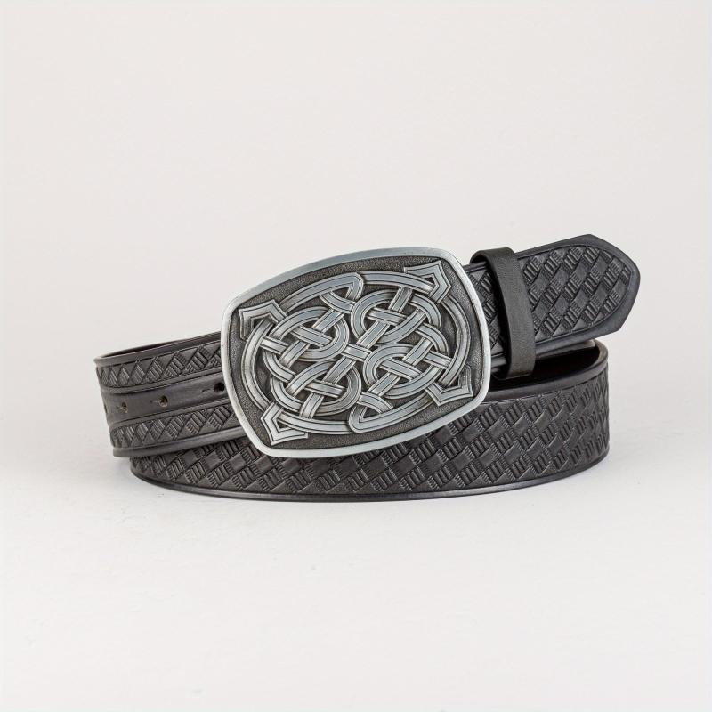 Men's Retro Pattern Buckle Belt PU Leather Decorative Accessories