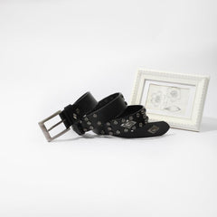 Vintage Rhombus Pattern Studded Leather Belt - Hip Hop Punk Style