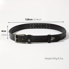 Vintage Rhombus Pattern Studded Leather Belt - Hip Hop Punk Style