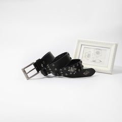 Vintage Rhombus Pattern Studded Leather Belt - Hip Hop Punk Style