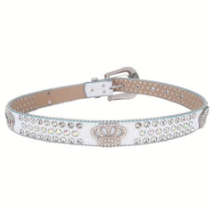 Crown Rhinestone PU Leather Belt Western Cowboy Crown Belt