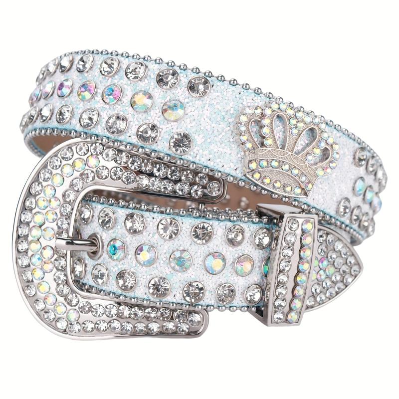 Crown Rhinestone PU Leather Belt Western Cowboy Crown Belt