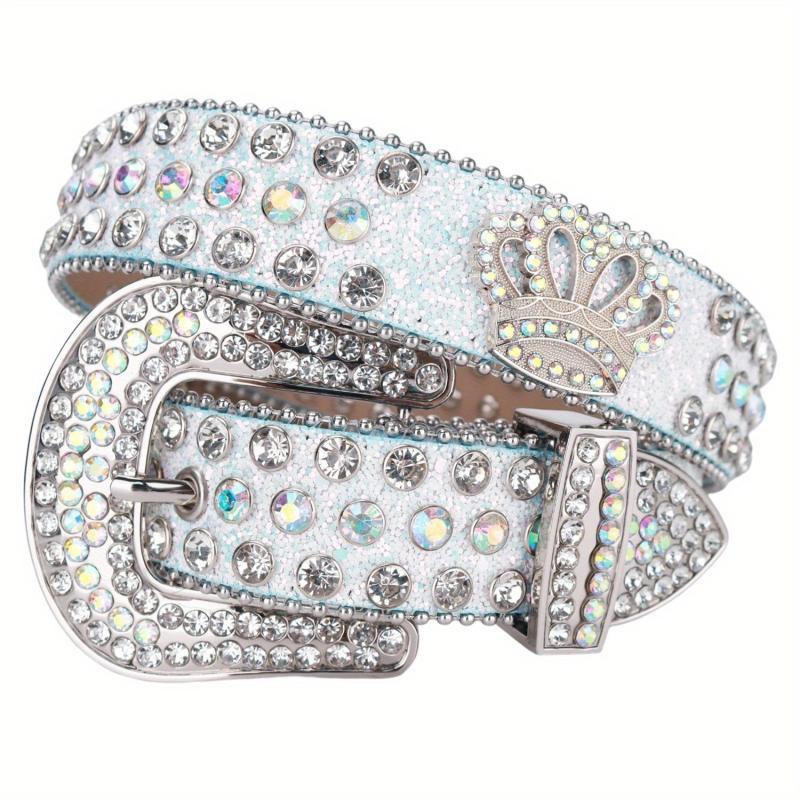 Crown Rhinestone PU Leather Belt Western Cowboy Crown Belt