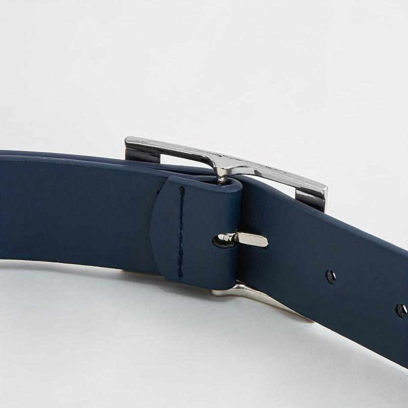Men's Navy Casual Leather Belt with Pin Buckle