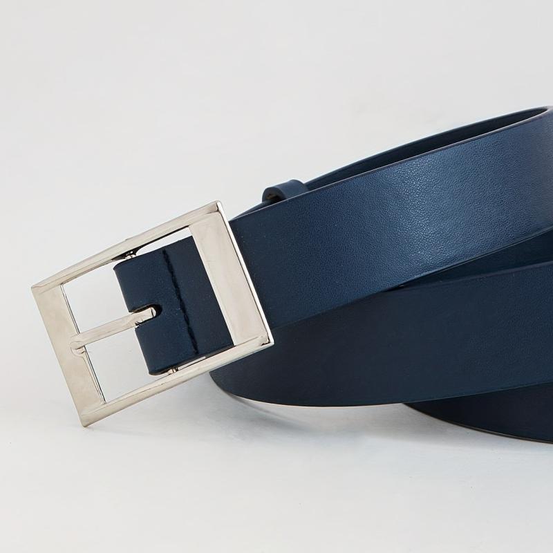 Men's Navy Casual Leather Belt with Pin Buckle