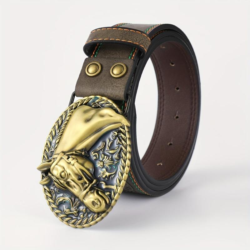 Men's Yellow Buckle Belt PU Leather
