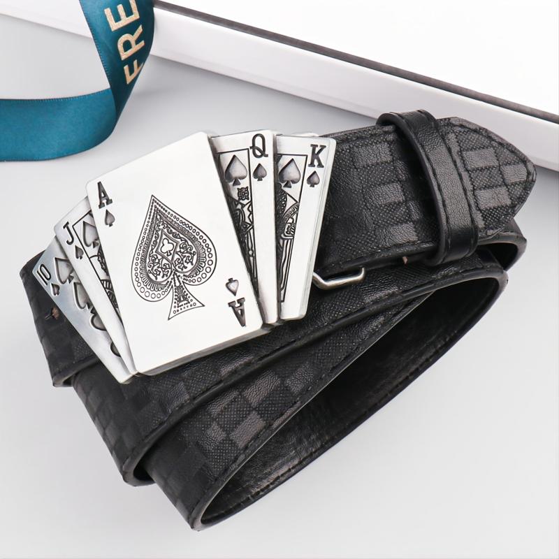 Men's PU Leather Floral Pattern Belt Gift For Father And Boyfriend