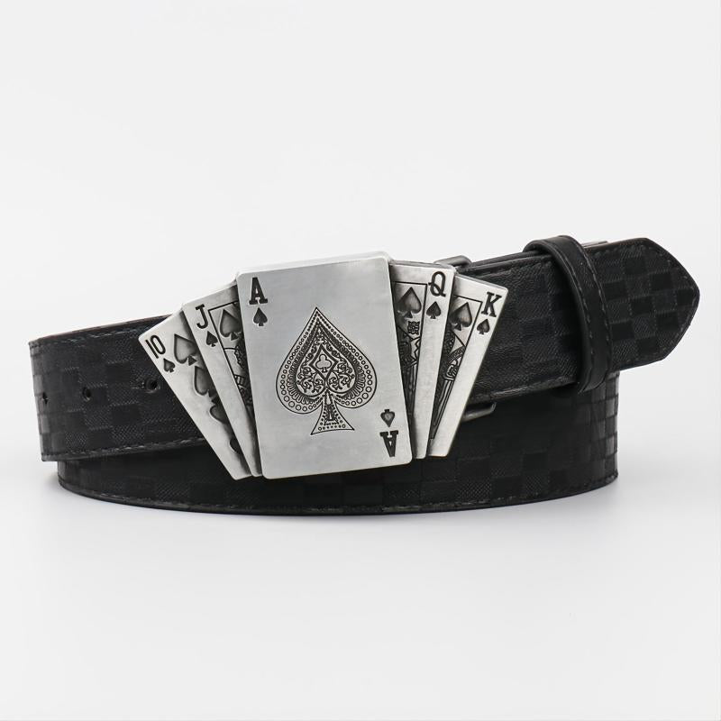 Men's PU Leather Floral Pattern Belt Gift For Father And Boyfriend