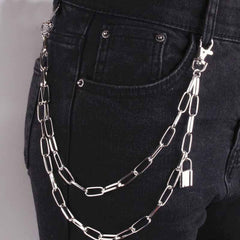 Men's Jeans Chain Punk Style Retro layer Chain Pants Chain Lock