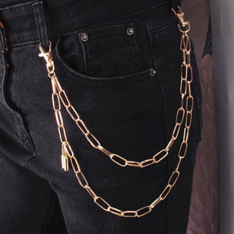 Men's Jeans Chain Punk Style Retro layer Chain Pants Chain Lock