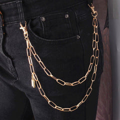 Men's Jeans Chain Punk Style Retro layer Chain Pants Chain Lock