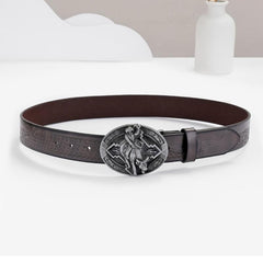 Vintage Western Cowboy Leather Belt with Embossed Design