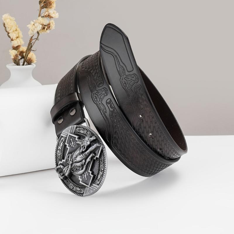 Vintage Western Cowboy Leather Belt with Embossed Design