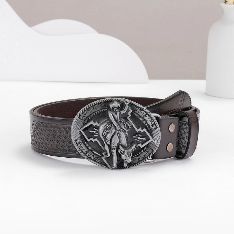 Vintage Western Cowboy Leather Belt with Embossed Design