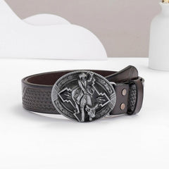 Vintage Western Cowboy Leather Belt with Embossed Design