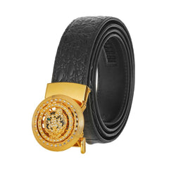 Men's Round Buckle Auto Belt PU Leather Belt