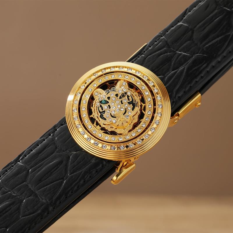 Men's Round Buckle Auto Belt PU Leather Belt