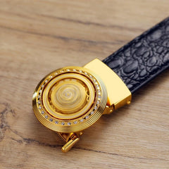 Men's Round Buckle Auto Belt PU Leather Belt