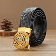 Men's Round Buckle Auto Belt PU Leather Belt