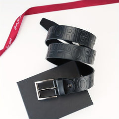 1pc Eng Letter Simulated Leather Men's Belt Casual Style
