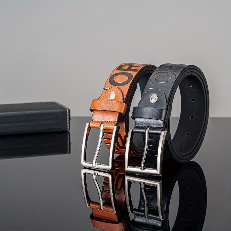 1pc Eng Letter Simulated Leather Men's Belt Casual Style