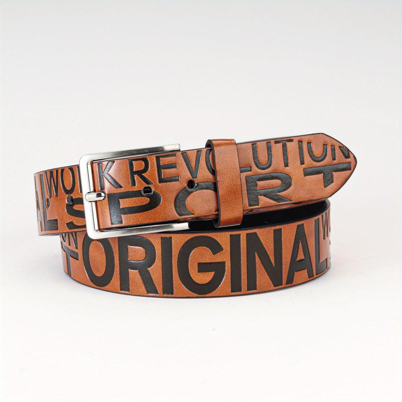 1pc Eng Letter Simulated Leather Men's Belt Casual Style