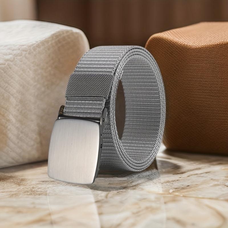 Men's Grey Military Webbing Canvas Waist Belt for Outdoor Sport