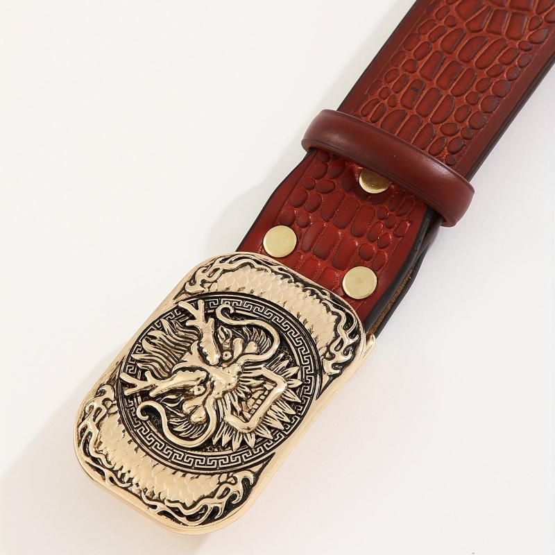 Men's Lion Pattern Buckle Belt Adjustable Belt