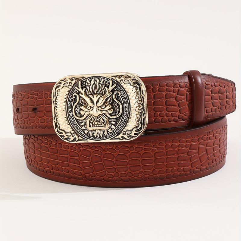 Men's Lion Pattern Buckle Belt Adjustable Belt