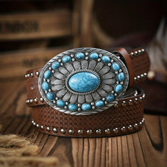 Men's Turquoise Buckle Pu Belt Vintage Western Cowboy Dress Belt