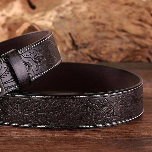 Embossed PU Leather Retro Western Cowboy Belt
