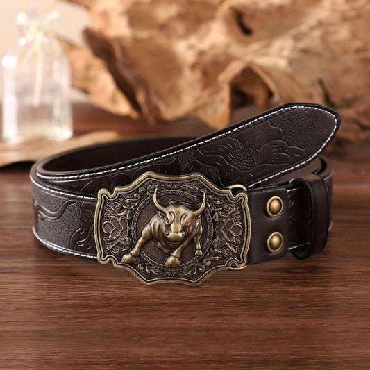 Embossed PU Leather Retro Western Cowboy Belt